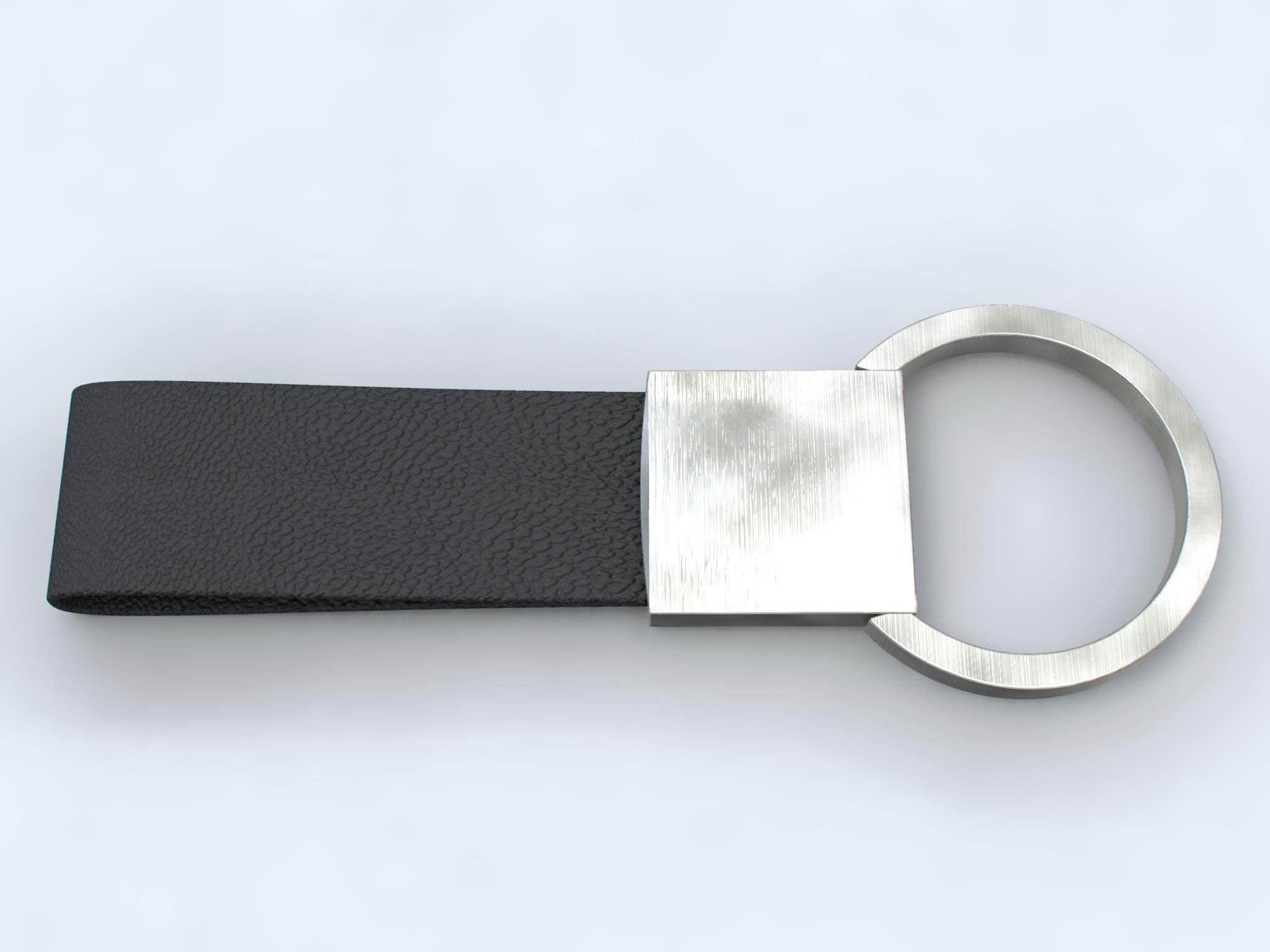 Leather and steel keychain 3D model_5