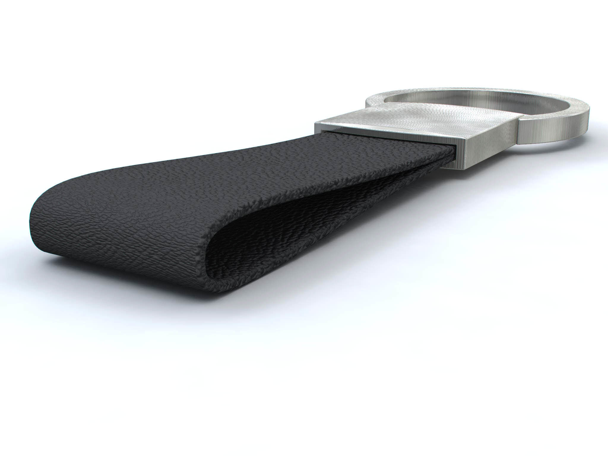 Leather and steel keychain 3D model_4