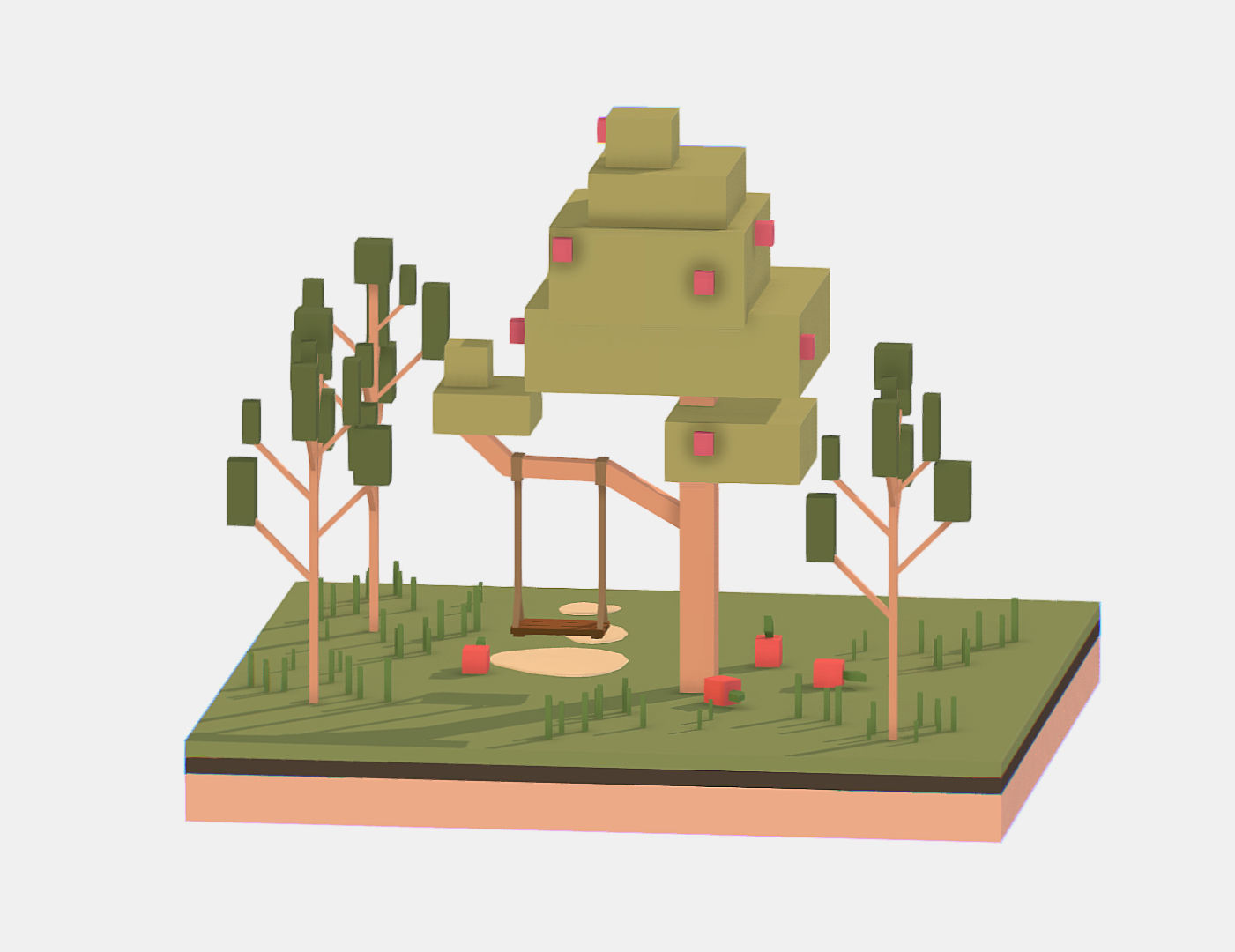Isometric Apple Fruit Tree Rope Swing  Low-poly 3D model_8