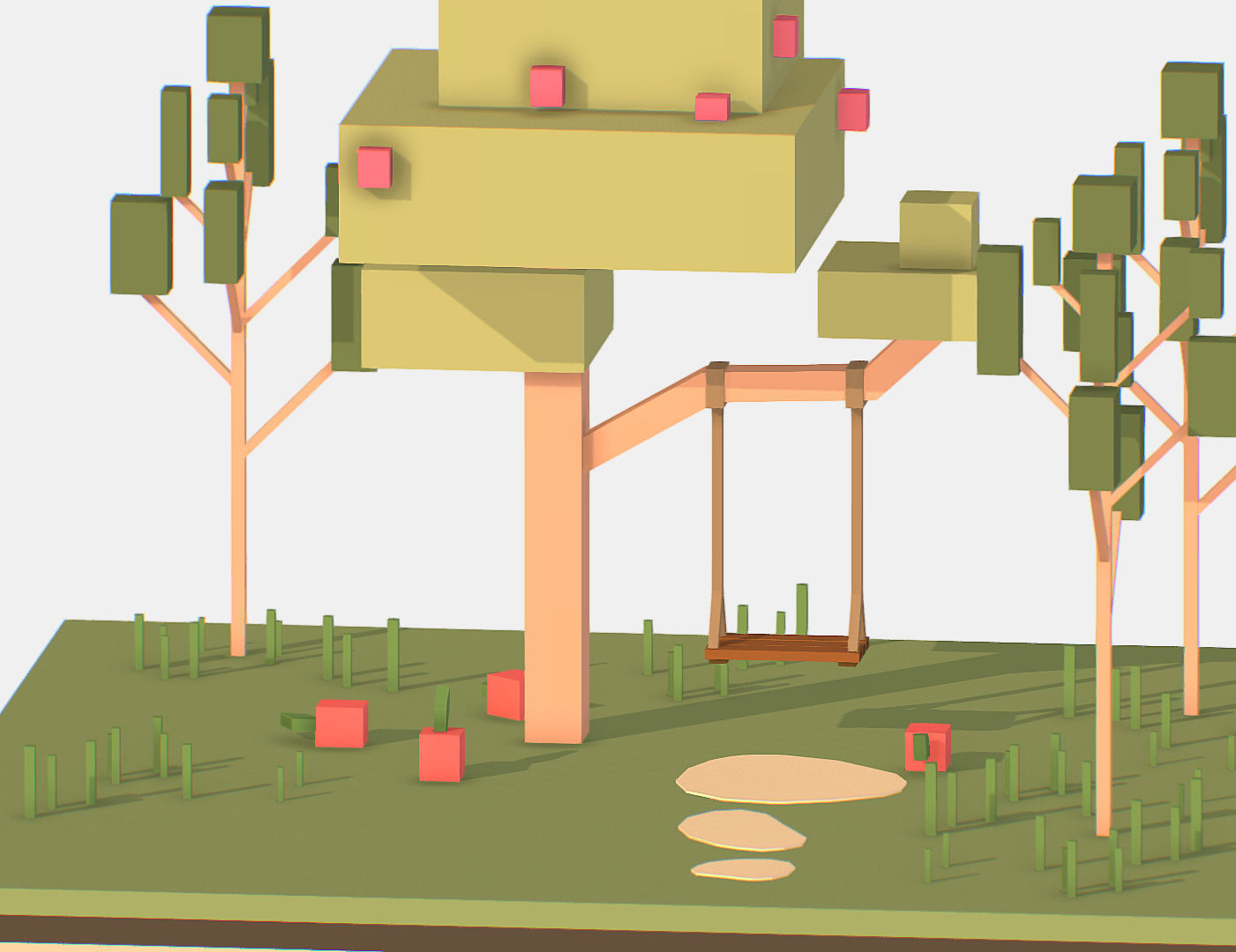 Isometric Apple Fruit Tree Rope Swing  Low-poly 3D model_16
