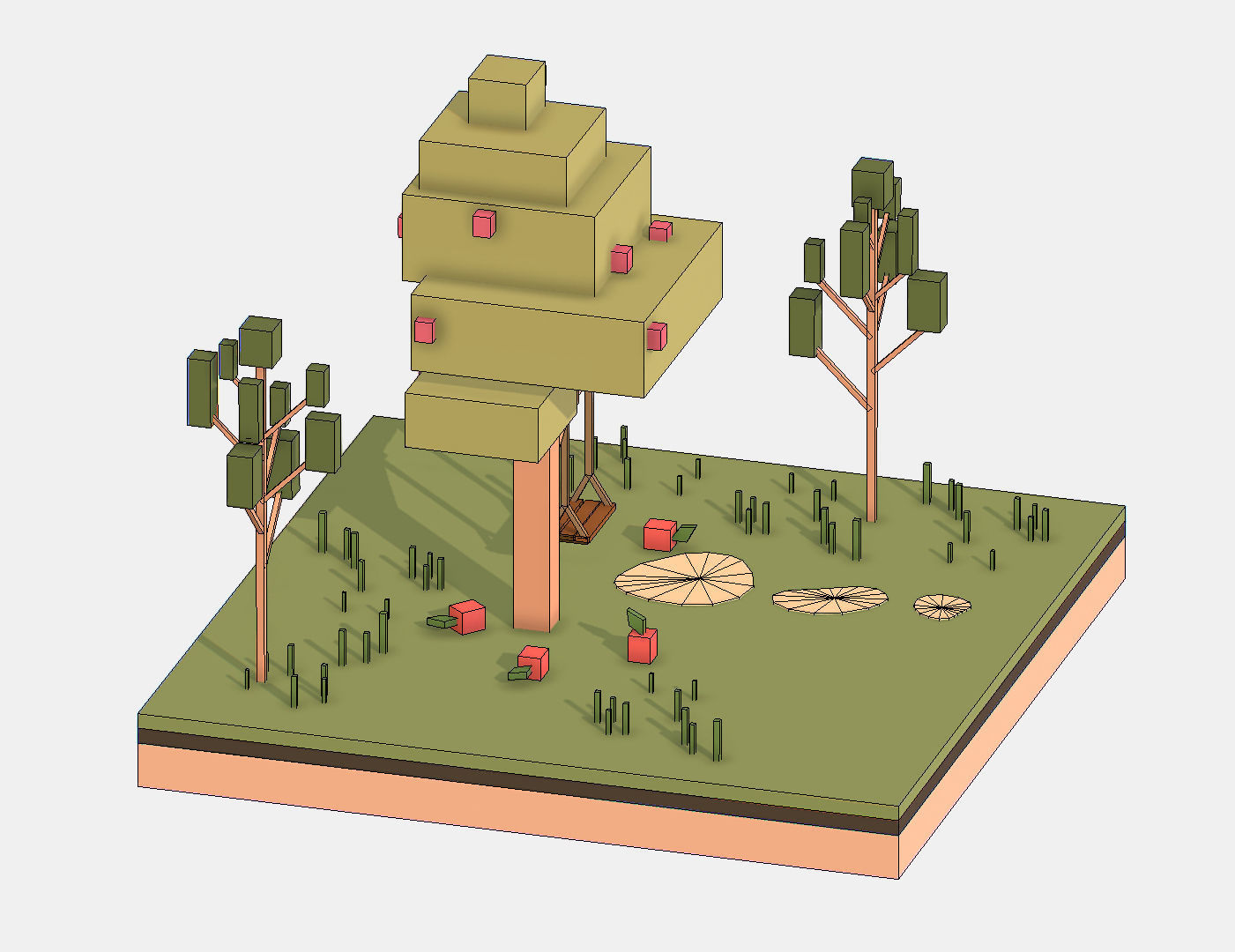 Isometric Apple Fruit Tree Rope Swing  Low-poly 3D model_23