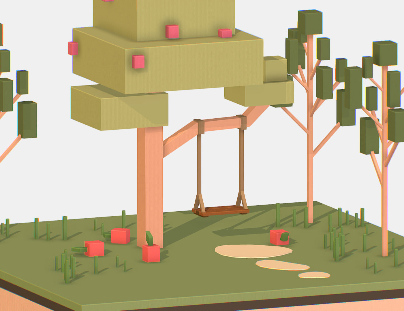 Isometric Apple Fruit Tree Rope Swing  Low-poly 3D model_14