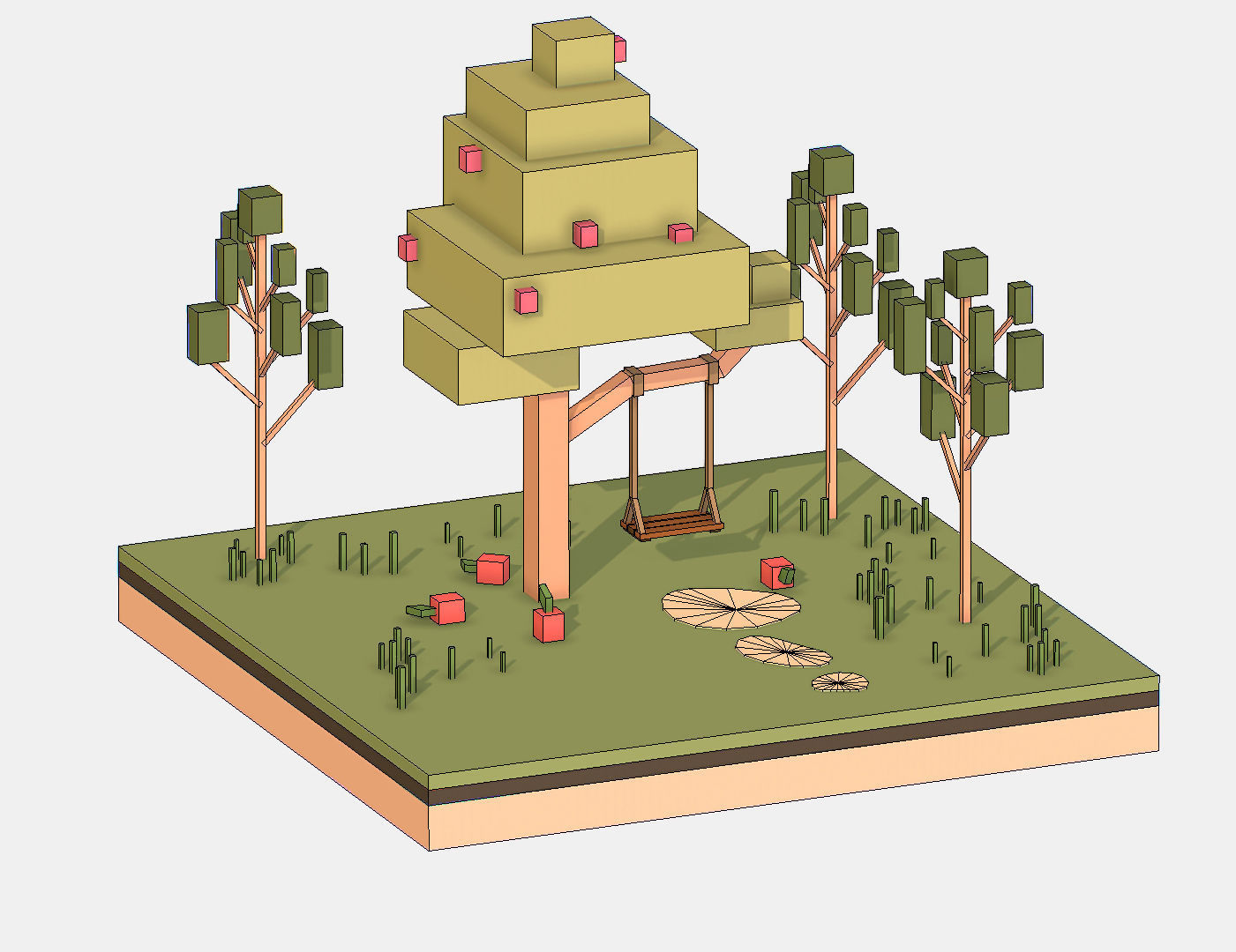 Isometric Apple Fruit Tree Rope Swing  Low-poly 3D model_26