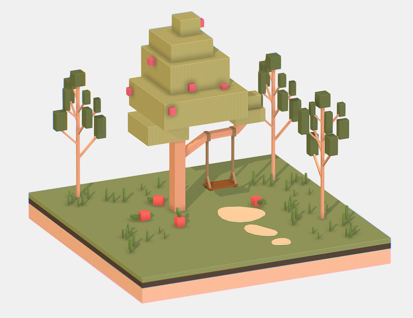 Isometric Apple Fruit Tree Rope Swing  Low-poly 3D model_13