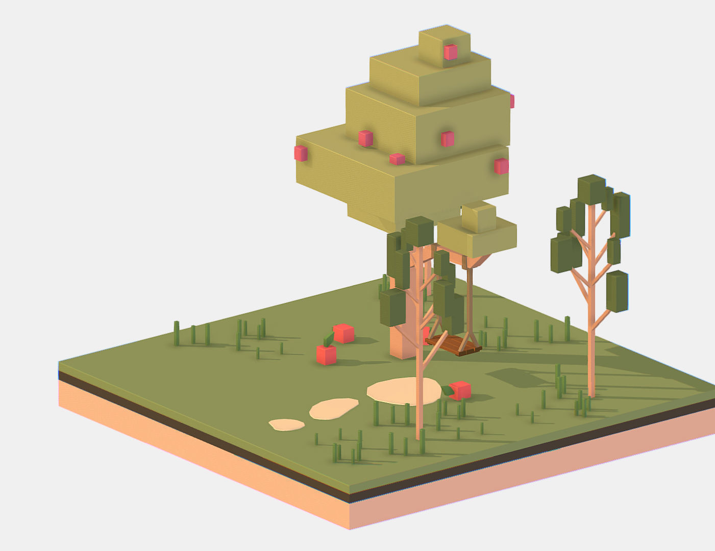Isometric Apple Fruit Tree Rope Swing  Low-poly 3D model_3