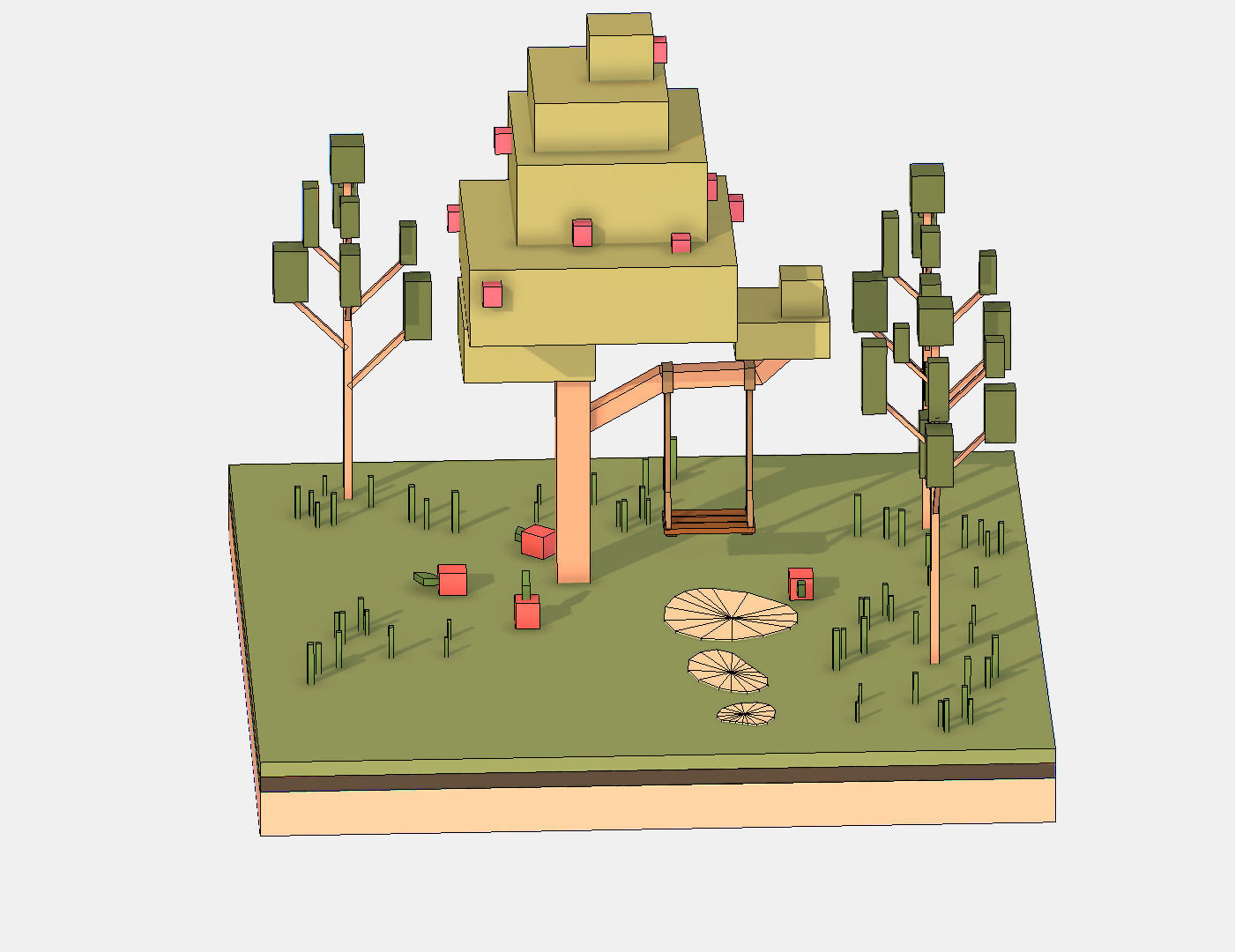 Isometric Apple Fruit Tree Rope Swing  Low-poly 3D model_19