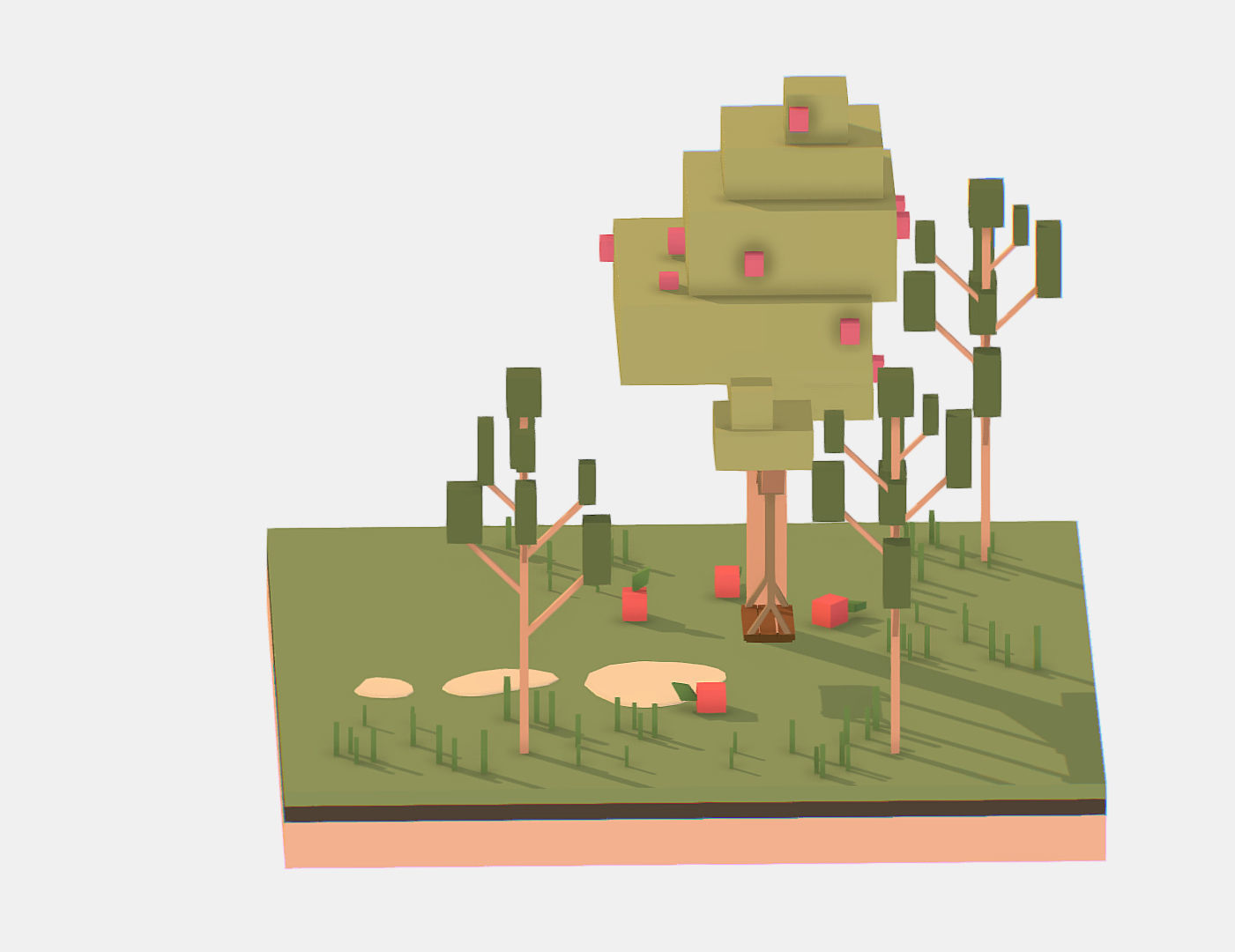 Isometric Apple Fruit Tree Rope Swing  Low-poly 3D model_6