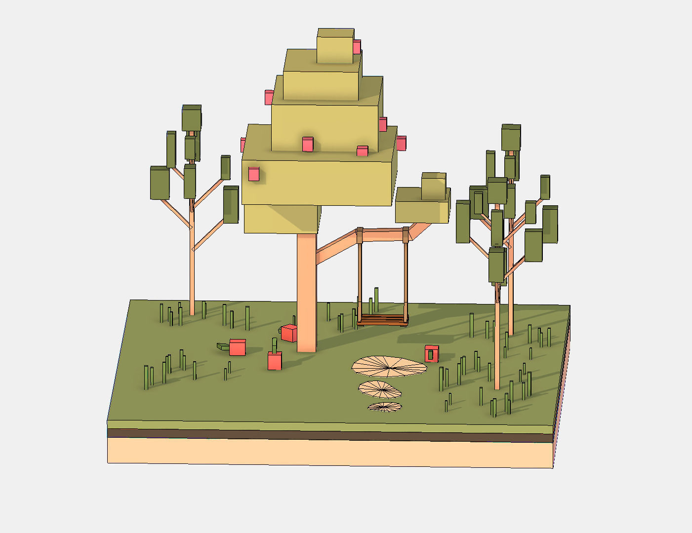 Isometric Apple Fruit Tree Rope Swing  Low-poly 3D model_28