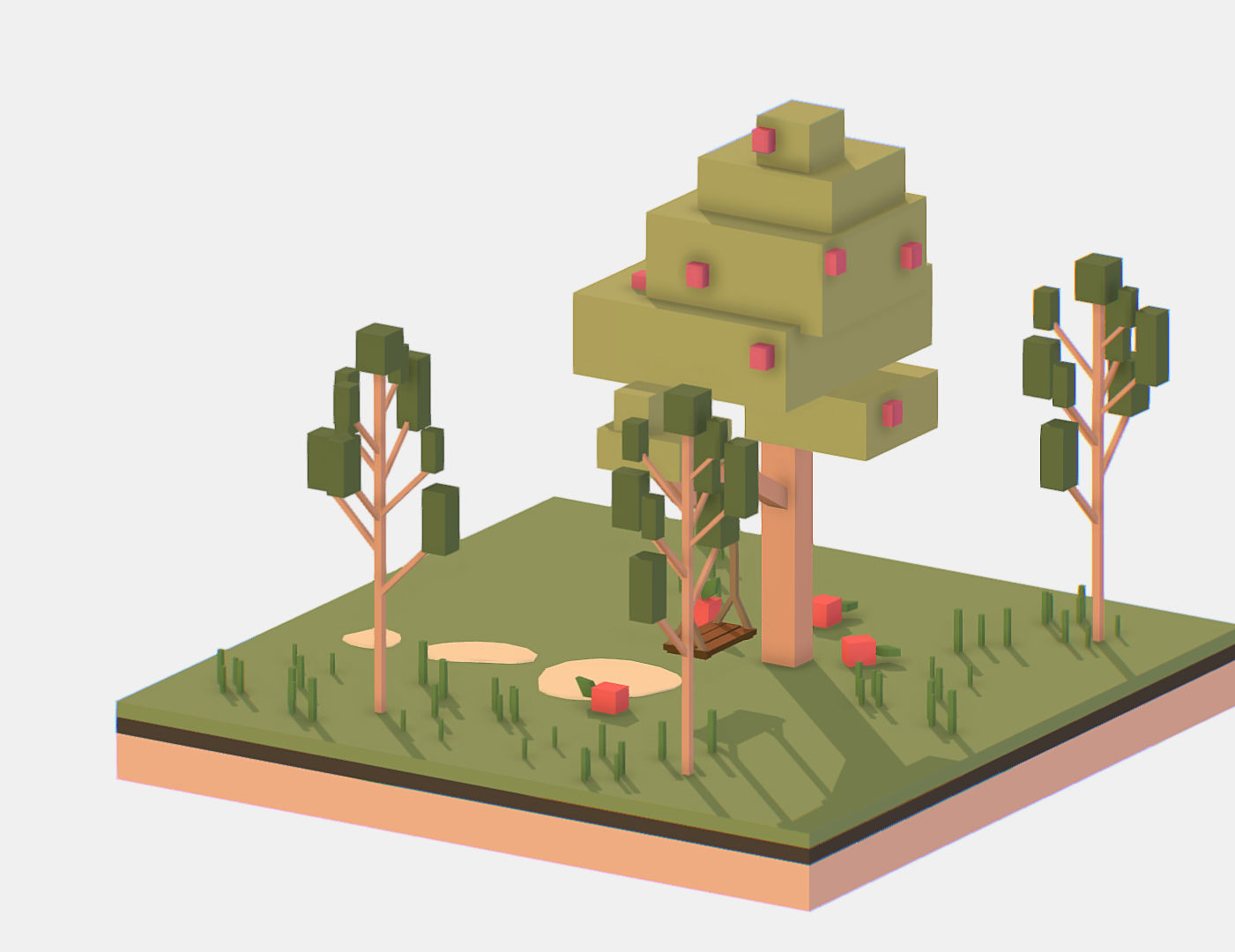 Isometric Apple Fruit Tree Rope Swing  Low-poly 3D model_2