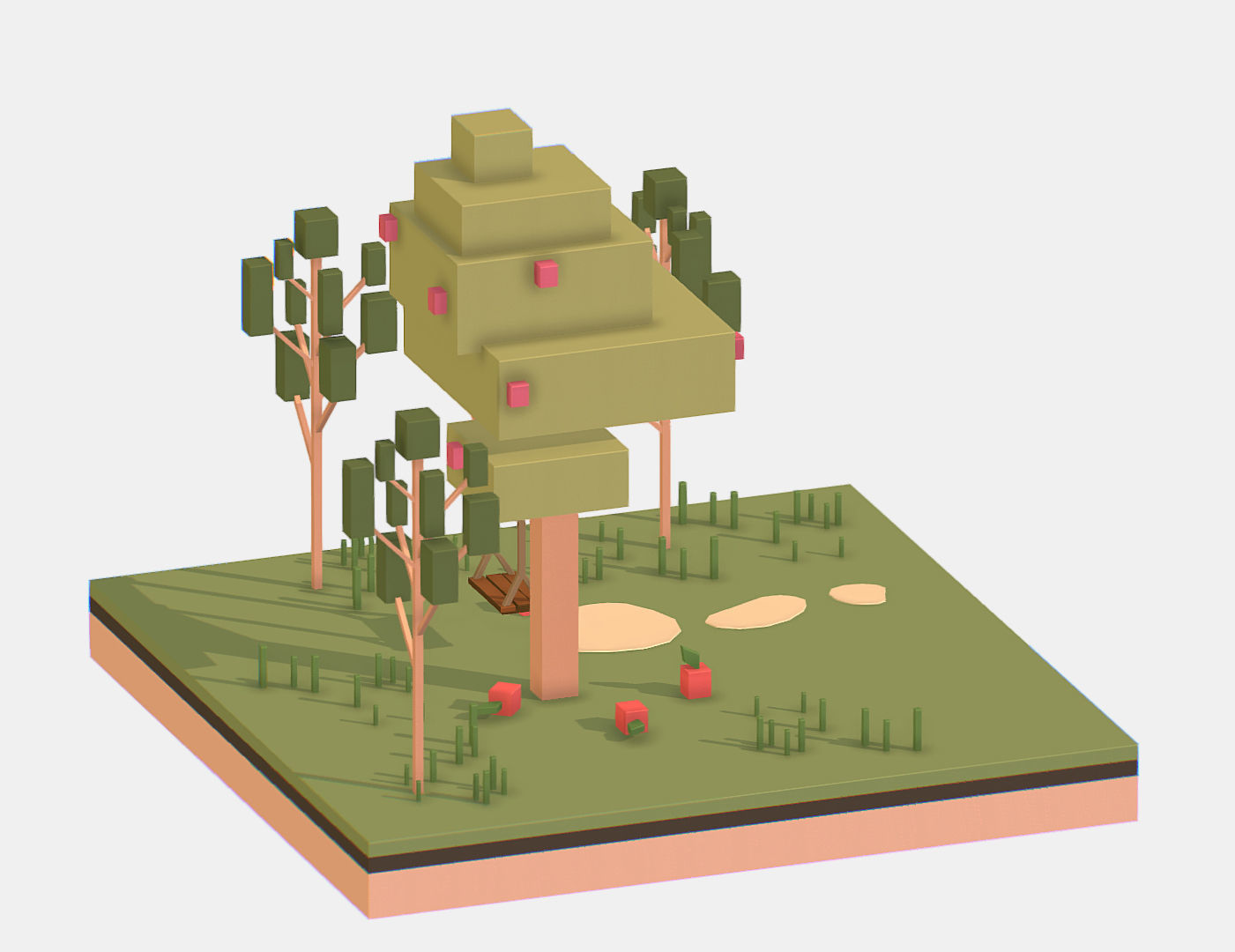 Isometric Apple Fruit Tree Rope Swing  Low-poly 3D model_10