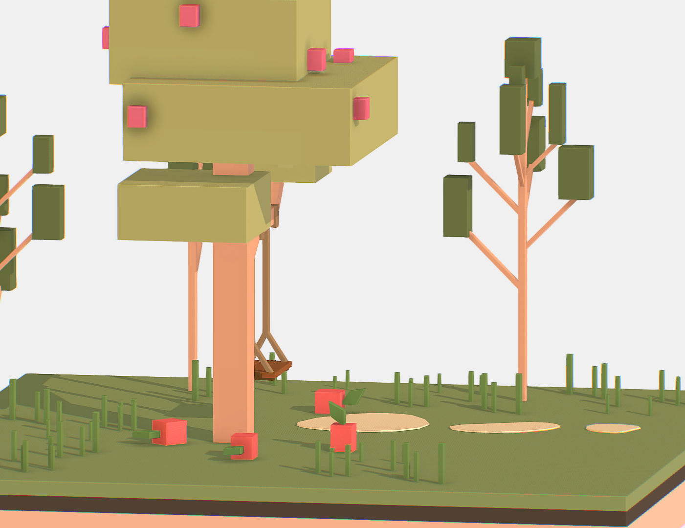Isometric Apple Fruit Tree Rope Swing  Low-poly 3D model_15