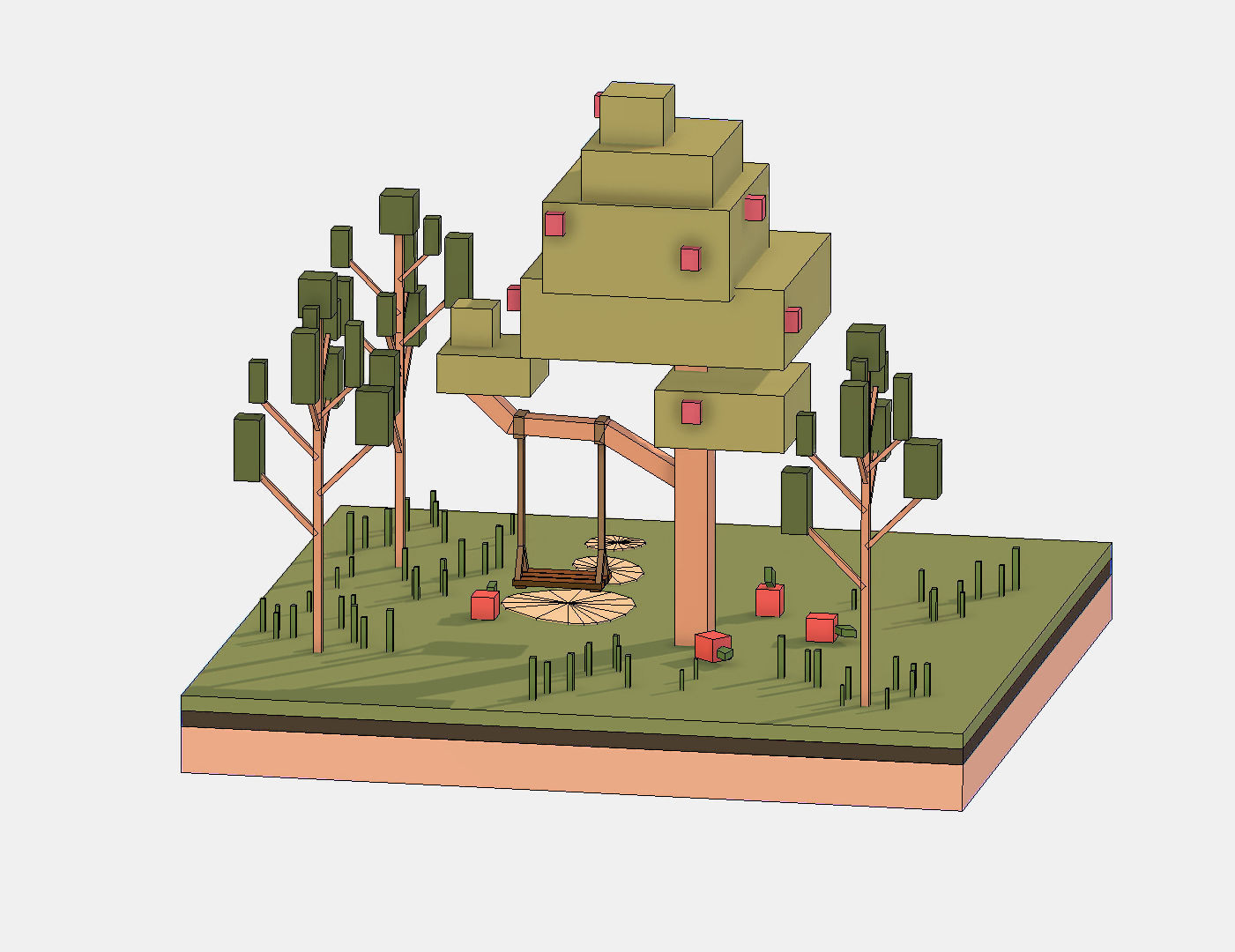 Isometric Apple Fruit Tree Rope Swing  Low-poly 3D model_24