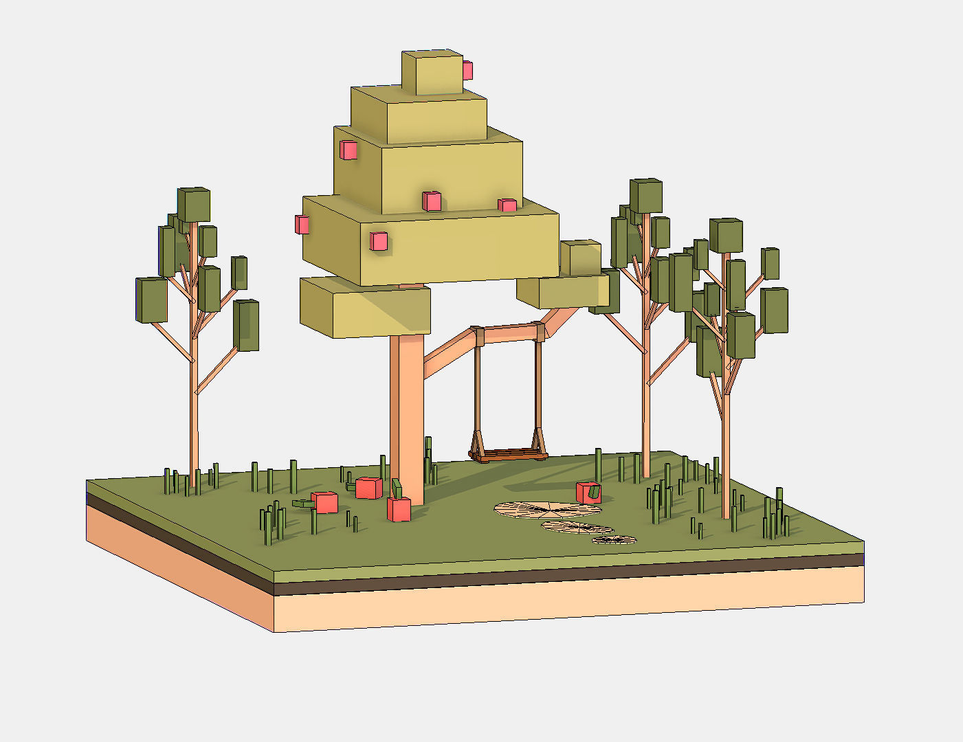 Isometric Apple Fruit Tree Rope Swing  Low-poly 3D model_29