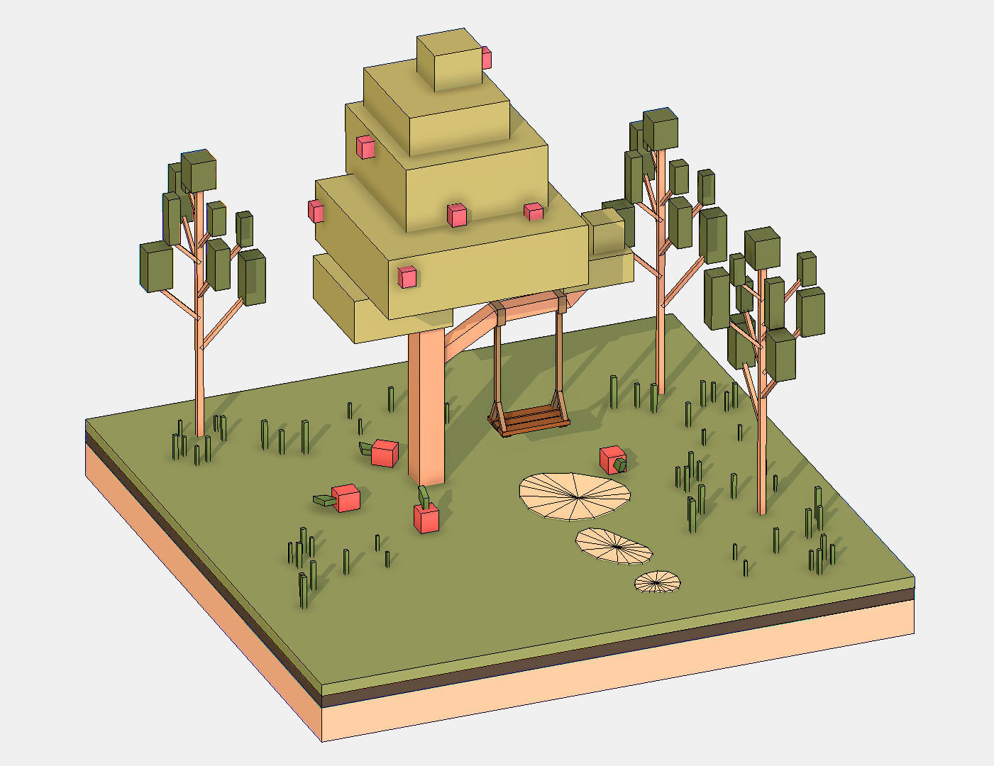Isometric Apple Fruit Tree Rope Swing  Low-poly 3D model_27
