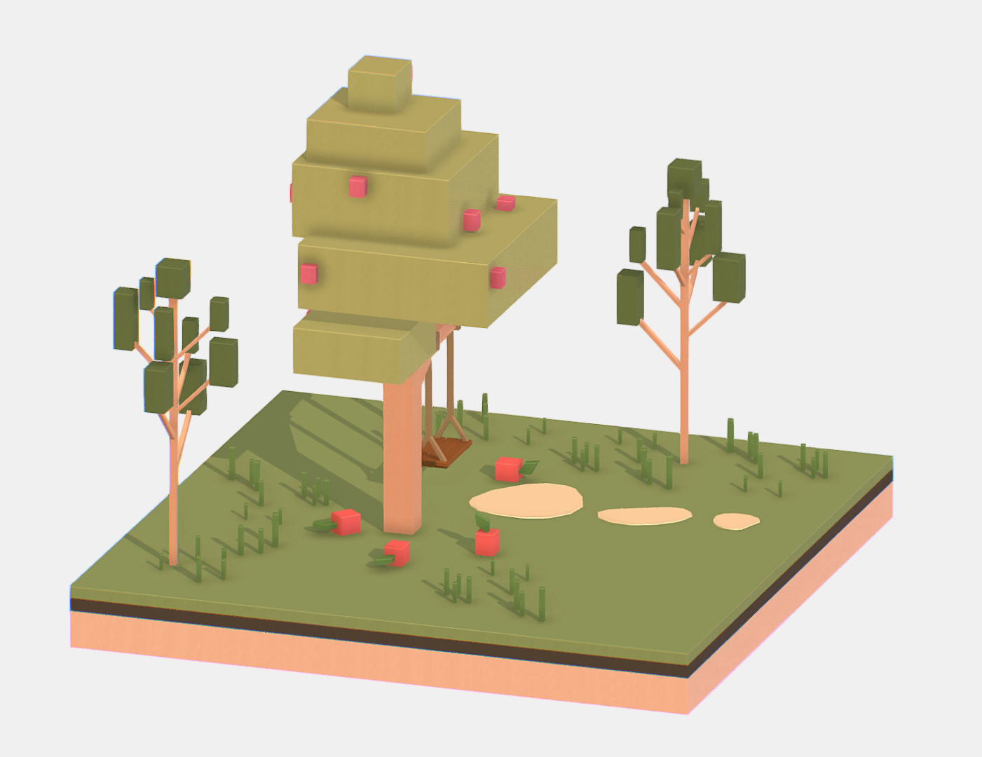 Isometric Apple Fruit Tree Rope Swing  Low-poly 3D model_11