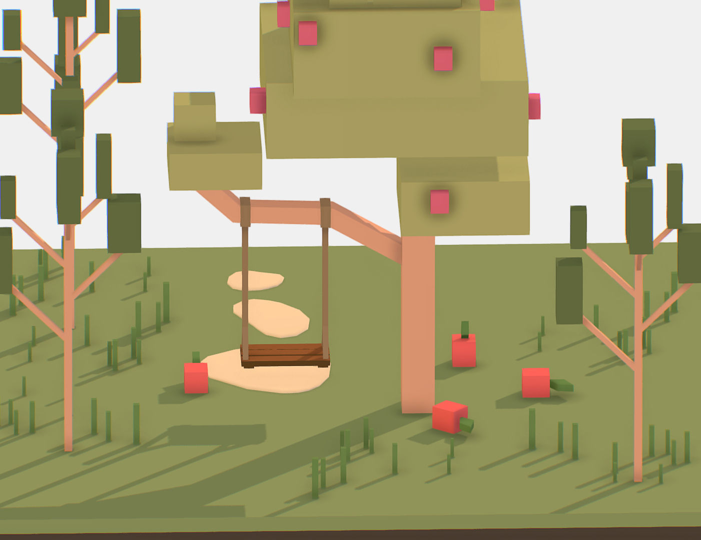 Isometric Apple Fruit Tree Rope Swing  Low-poly 3D model_18