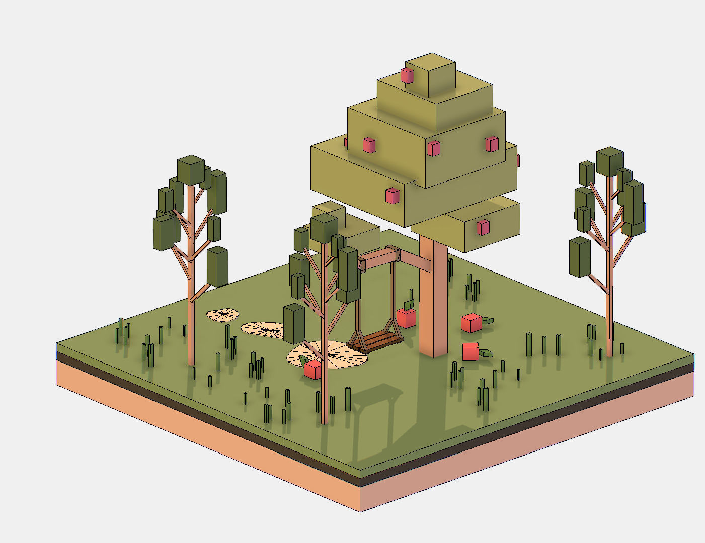 Isometric Apple Fruit Tree Rope Swing  Low-poly 3D model_22