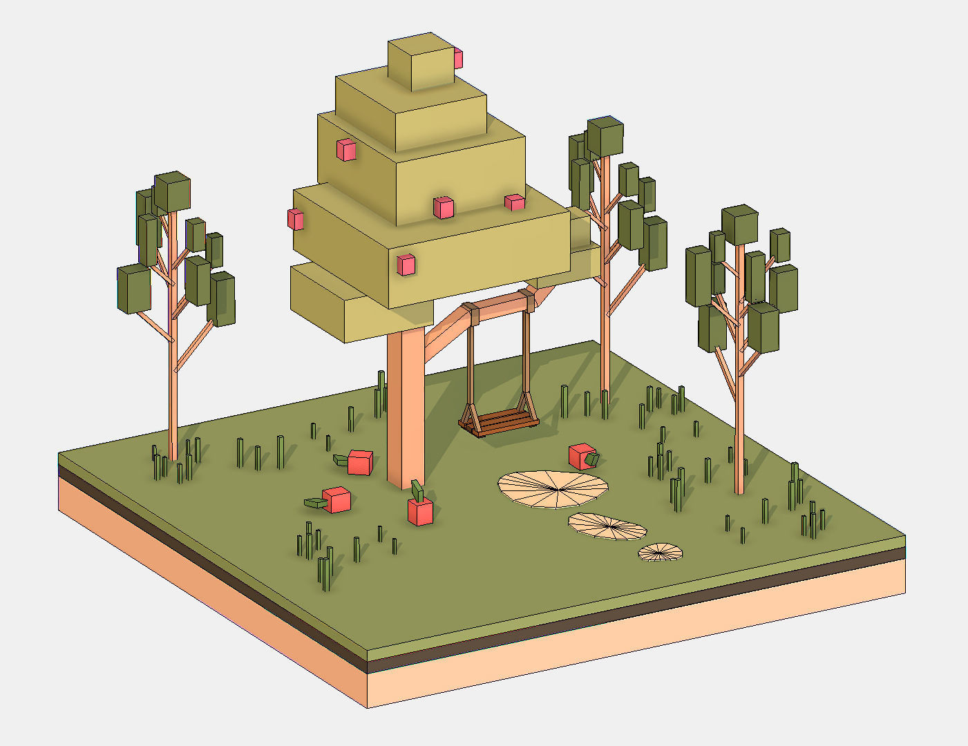 Isometric Apple Fruit Tree Rope Swing  Low-poly 3D model_30