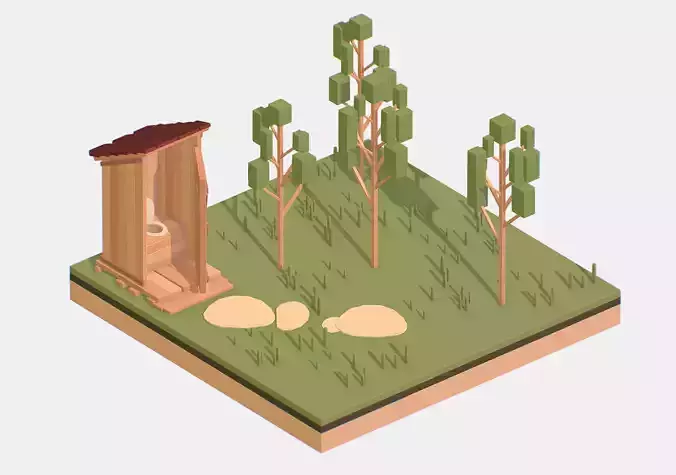 Isometric Village Wood WC street Toilet