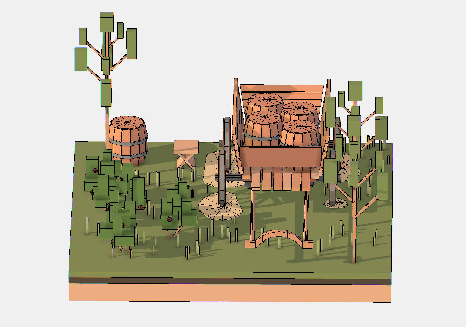 Isometric Village Wood Cart Barrel  Low-poly 3D model_24