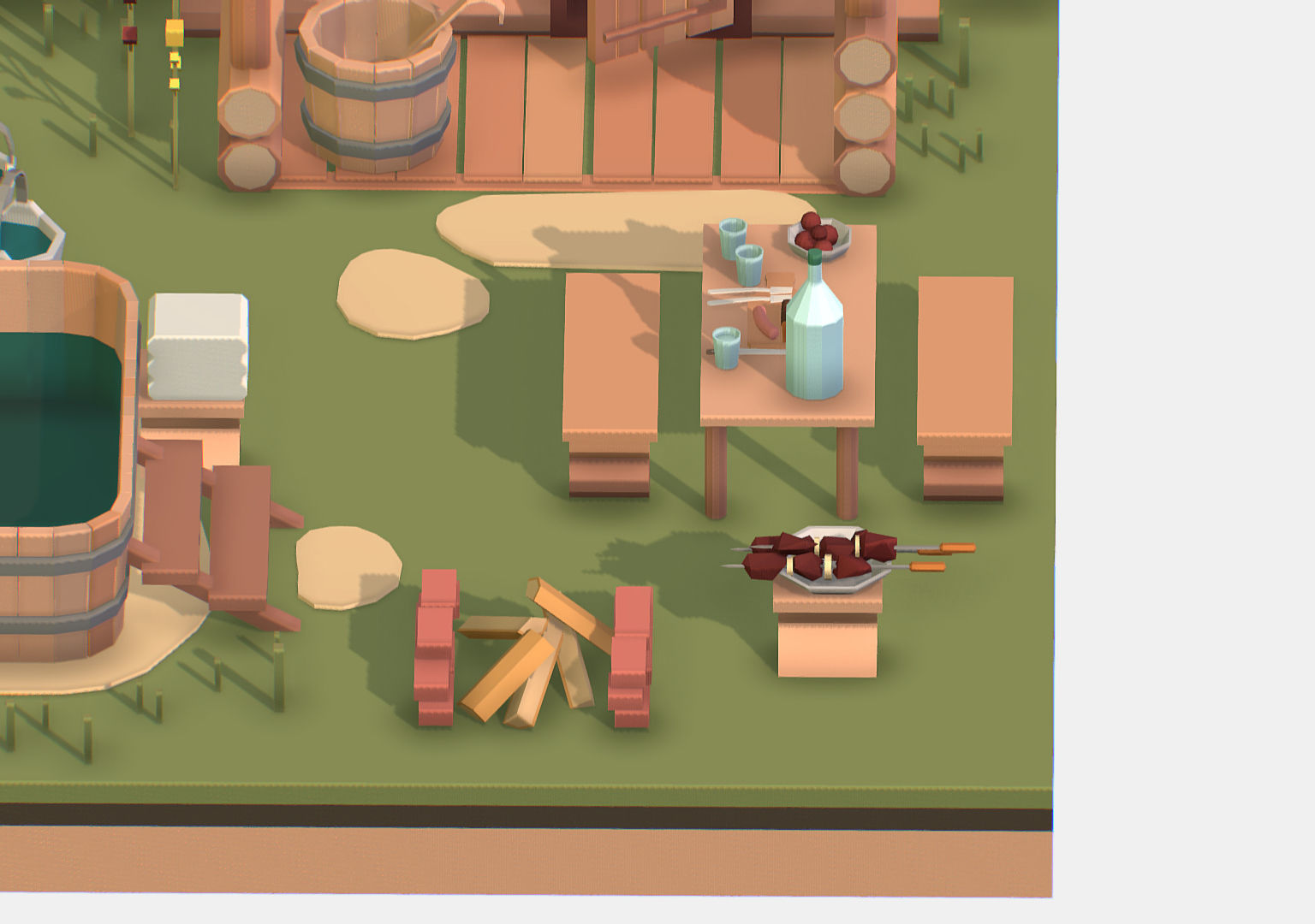 Isometric Russian Village Bathhouse Bath Accessories Low-poly 3D model_13