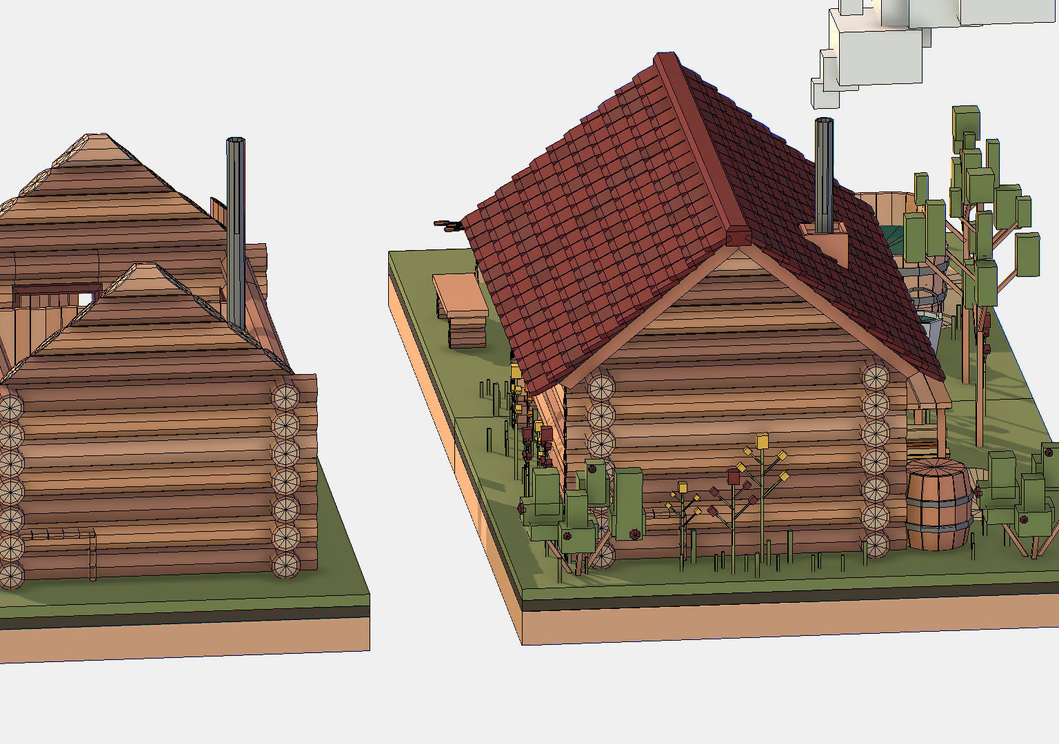 Isometric Russian Village Bathhouse Bath Accessories Low-poly 3D model_39