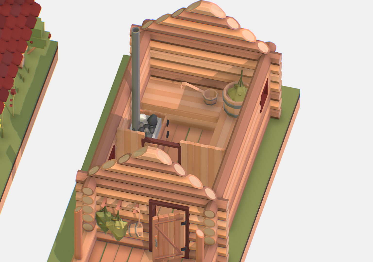 Isometric Russian Village Bathhouse Bath Accessories Low-poly 3D model_20