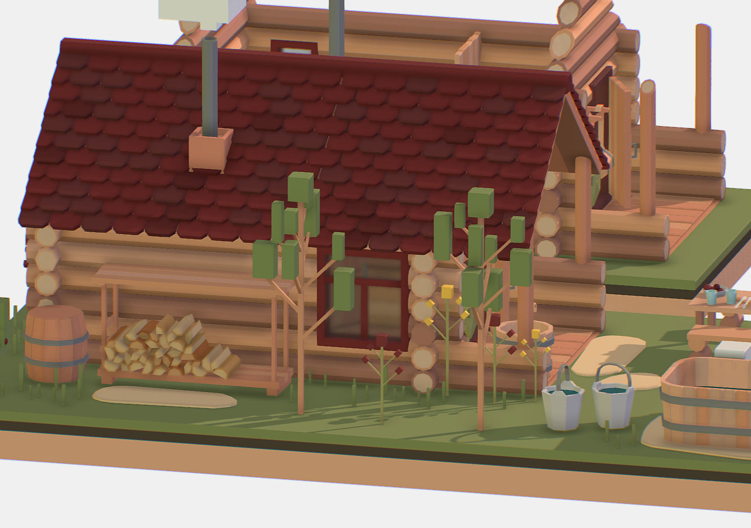 Isometric Russian Village Bathhouse Bath Accessories Low-poly 3D model_11