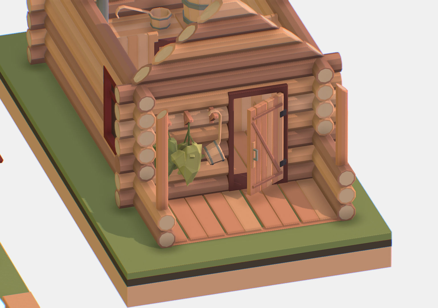 Isometric Russian Village Bathhouse Bath Accessories Low-poly 3D model_22