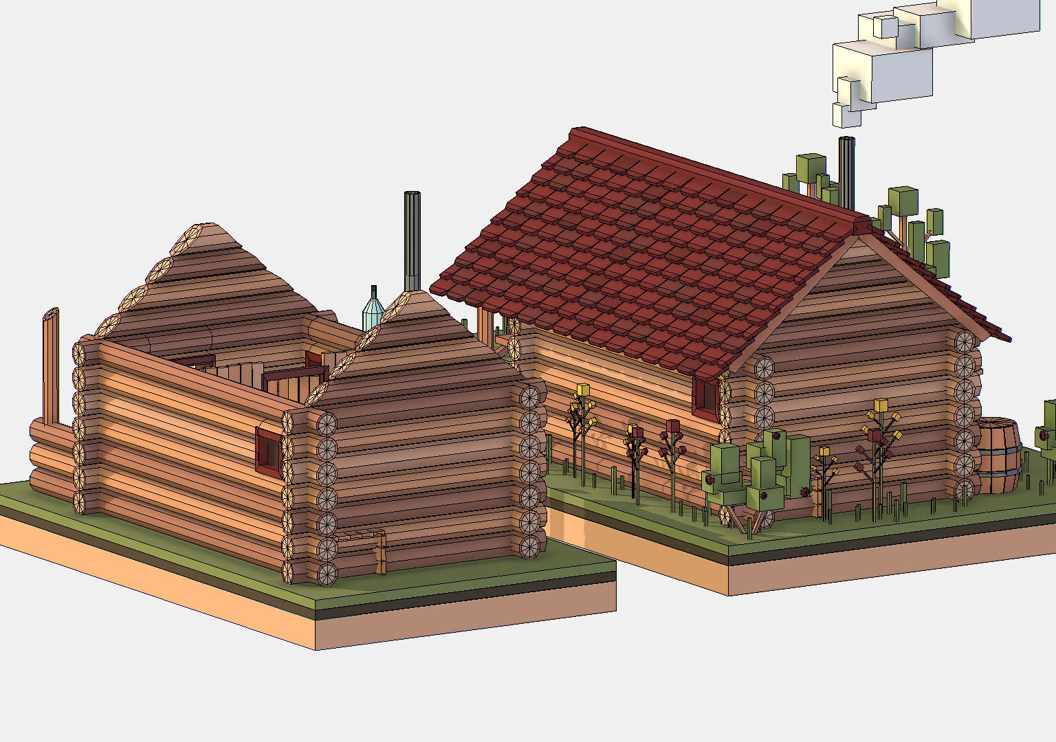 Isometric Russian Village Bathhouse Bath Accessories Low-poly 3D model_32