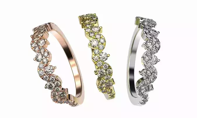 Gold diamond band 3d printable model silver wedding ring 3dm stl