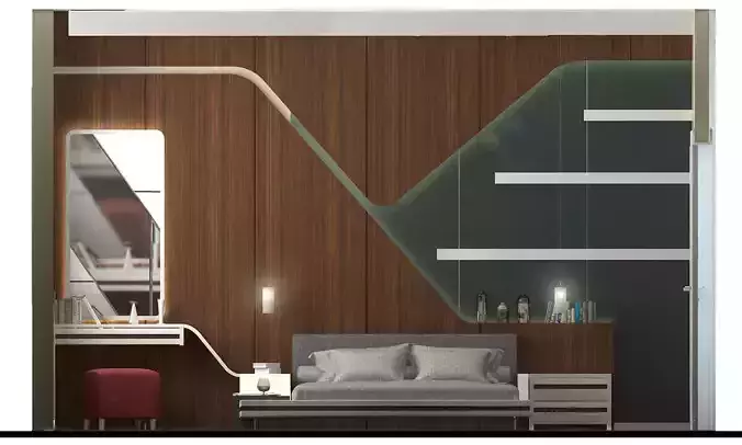 Modern Wooden Bedroom 3D model