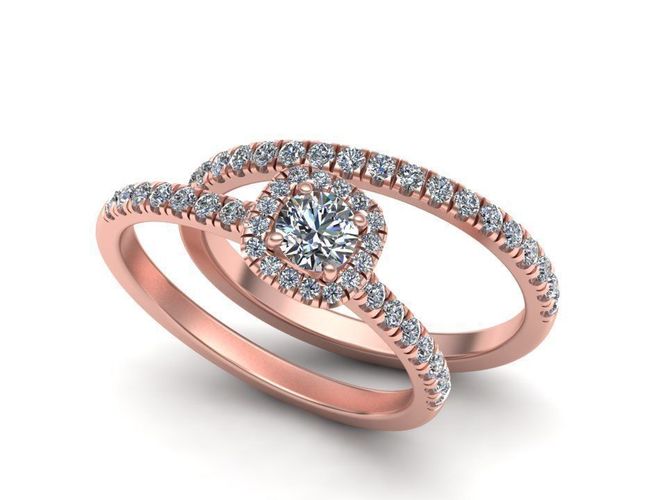 Wedding set-cushion halo ring  N0265 3D print model
