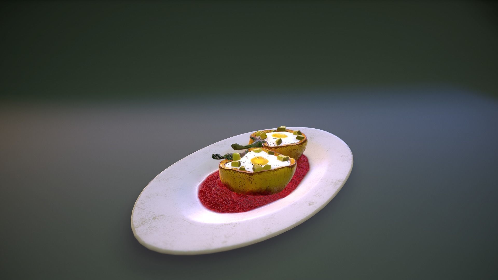 Breakfast Omelette in Pepper Low-poly 3D model_5
