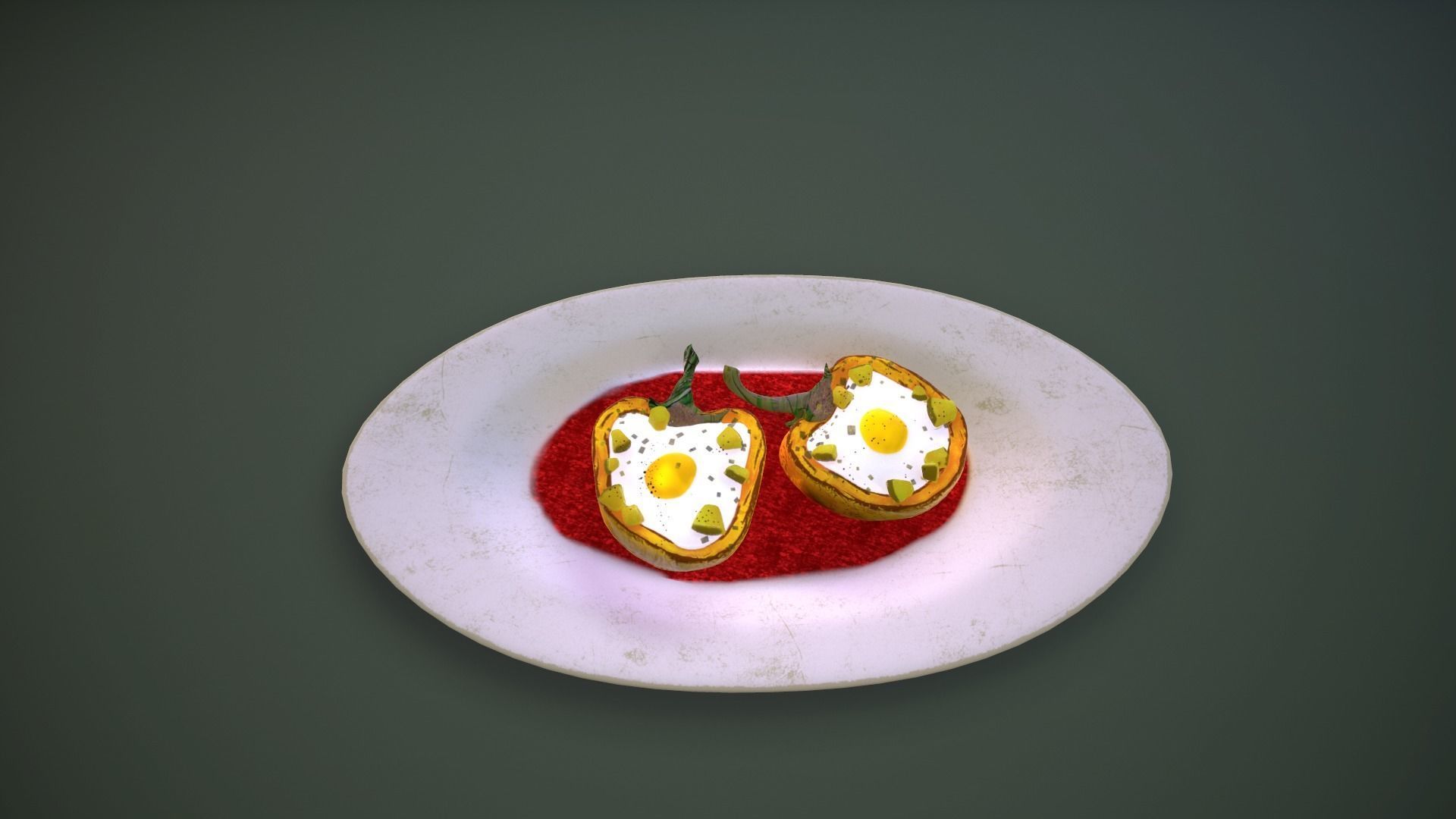Breakfast Omelette in Pepper Low-poly 3D model_6