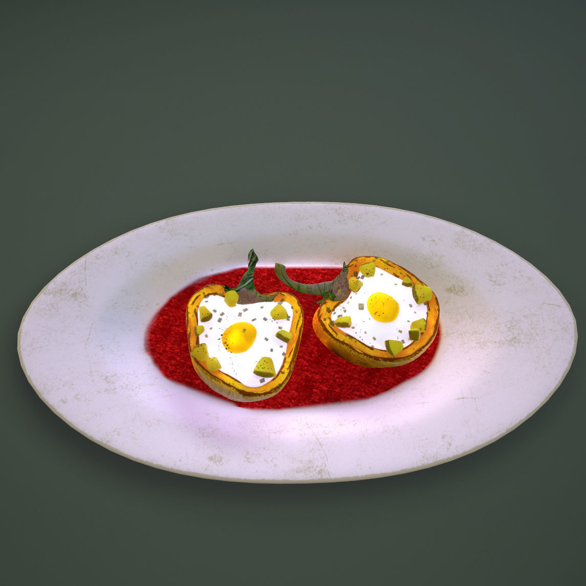 Breakfast Omelette in Pepper Low-poly 3D model_2