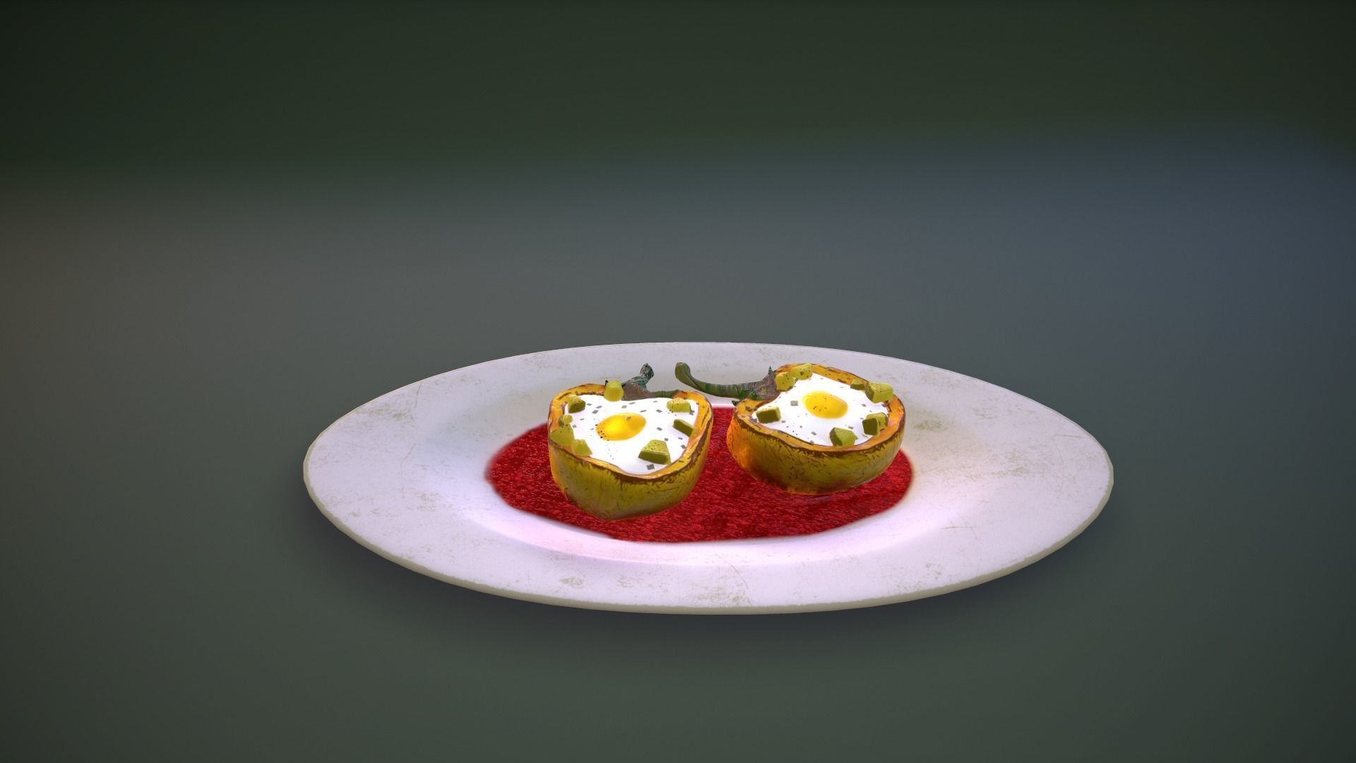 Breakfast Omelette in Pepper Low-poly 3D model_4