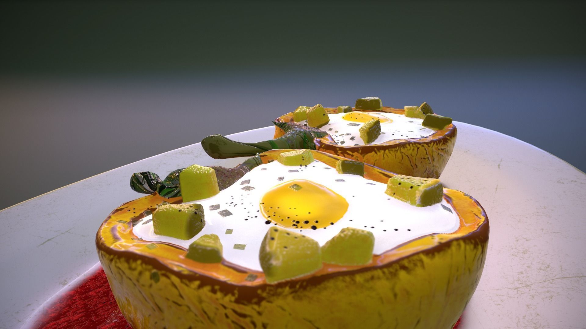 Breakfast Omelette in Pepper Low-poly 3D model_3