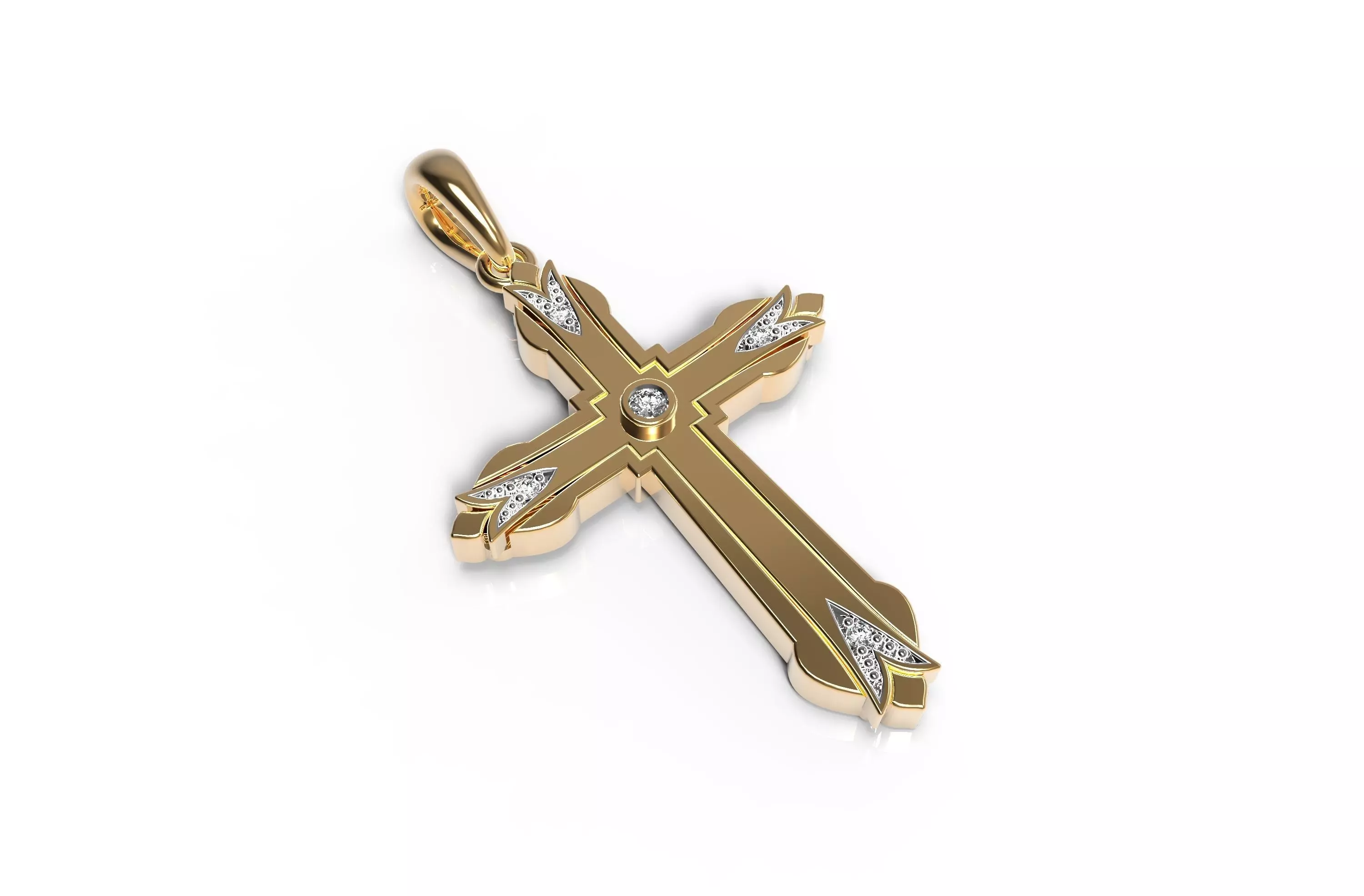 18k Yellow Gold Cross Pendant Necklace 3D print model