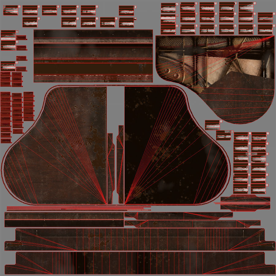 Old Piano Low-poly 3D model_8