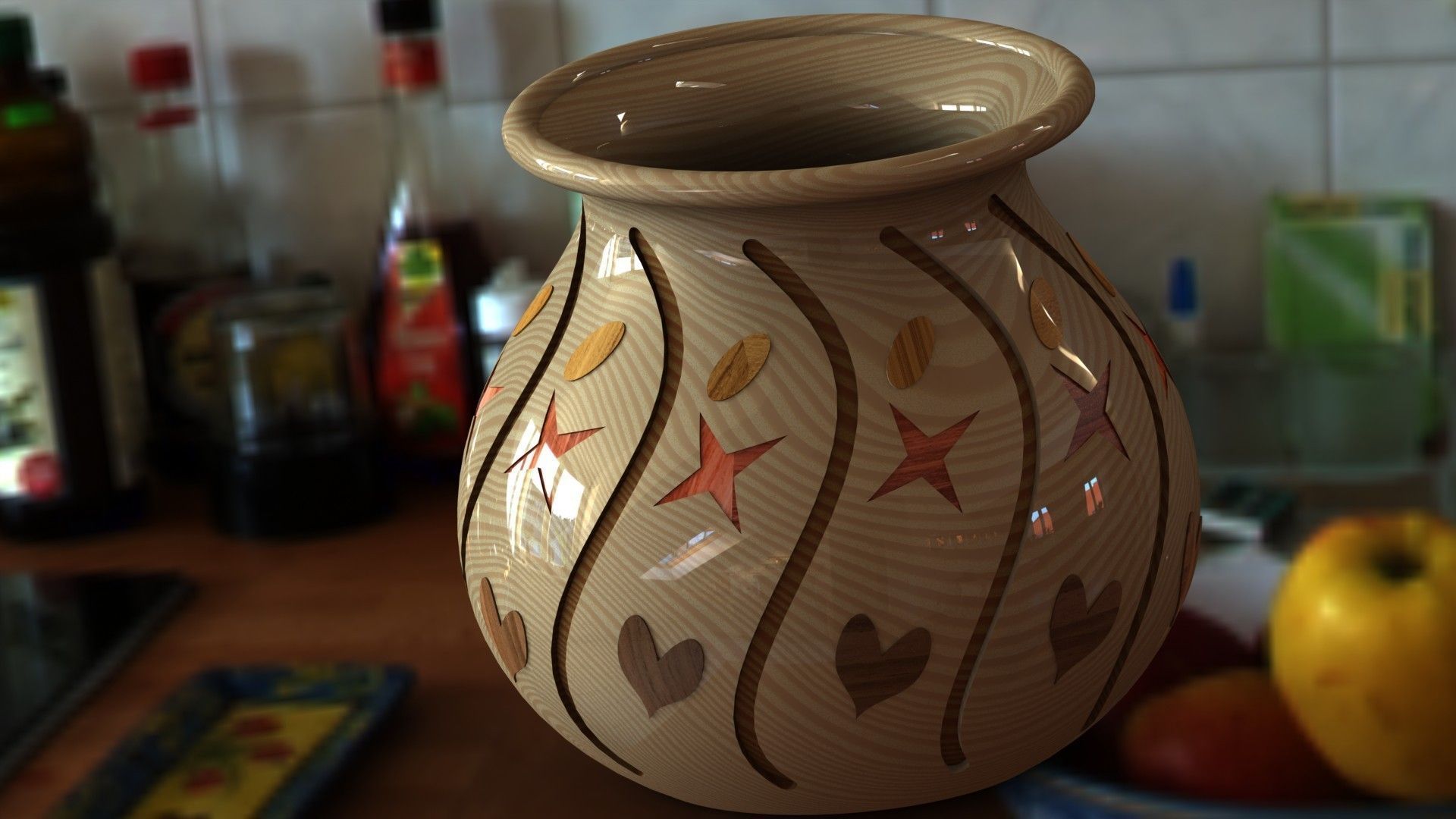 Pot vase with hearts Free 3D model_3