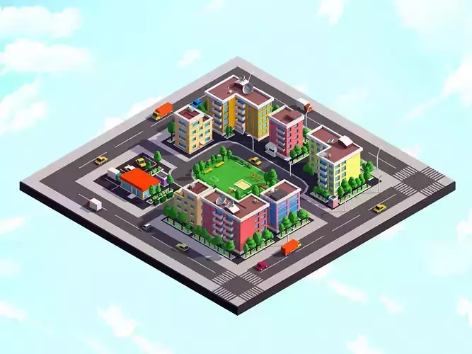 Cartoon Low Poly City Block 1