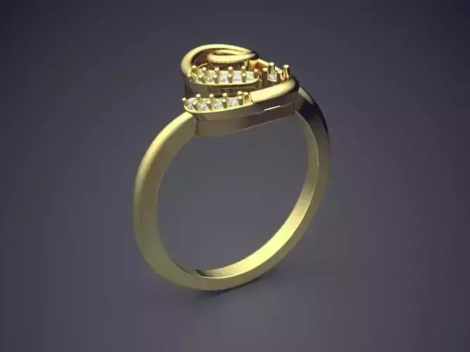 Swirl-shaped Ring With Diamonds p-1696R 3D print model