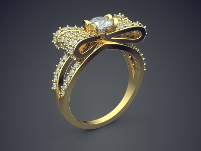 Ribbon Bow Shape Ring With Diamonds VJR41-1 3D print model