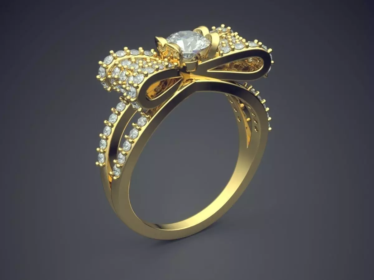 Ribbon Bow Shape Ring With Diamonds VJR41-1 3D print model