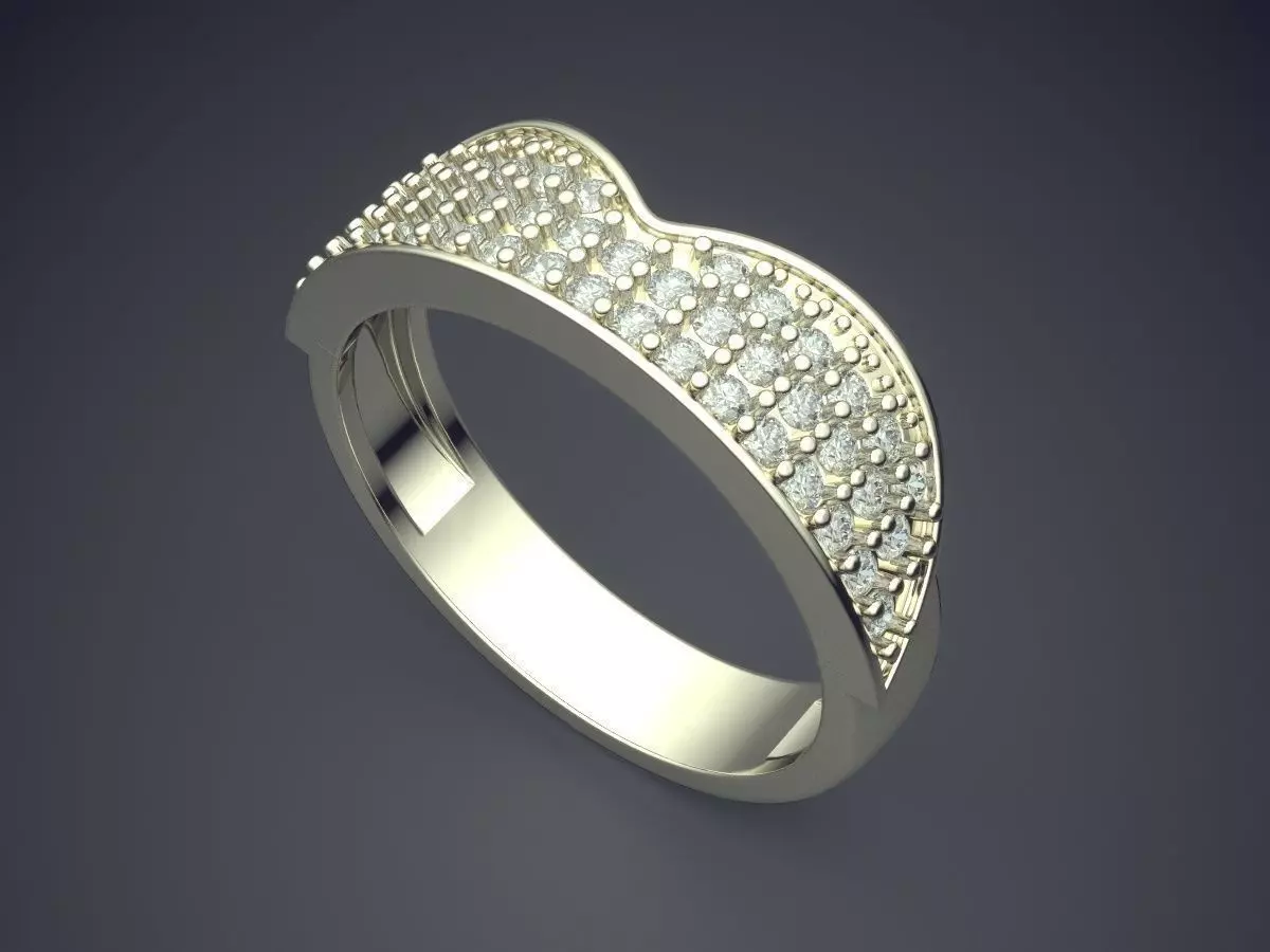 Curved Ring With Diamonds  3D print model_1