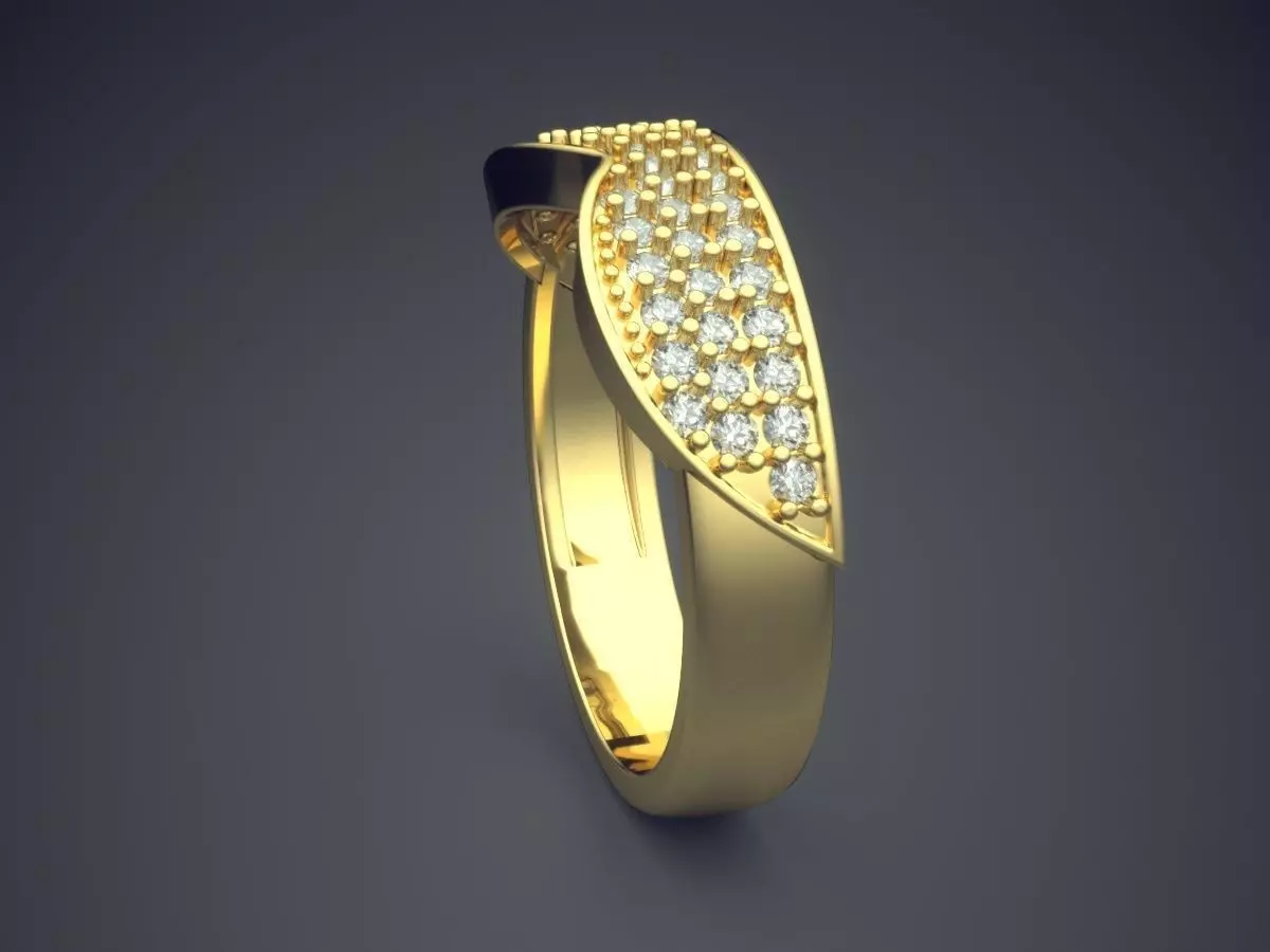 Curved Ring With Diamonds  3D print model_3