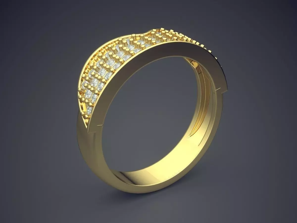 Curved Ring With Diamonds  3D print model_0