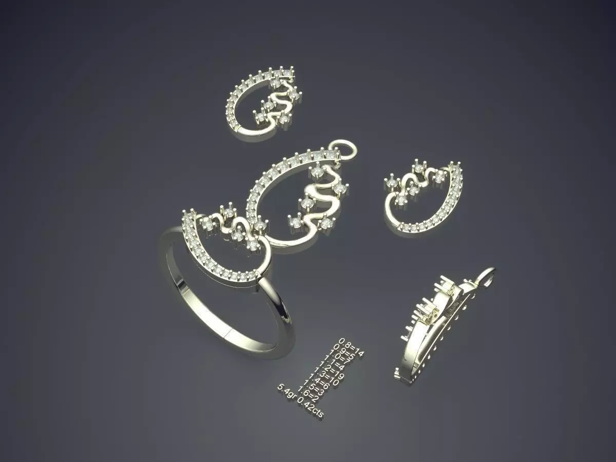 Ring And Earrings Combo PR 1866 3D print model_1