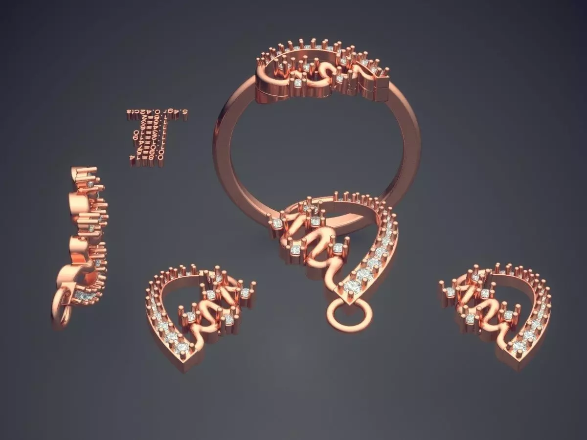 Ring And Earrings Combo PR 1866 3D print model_2